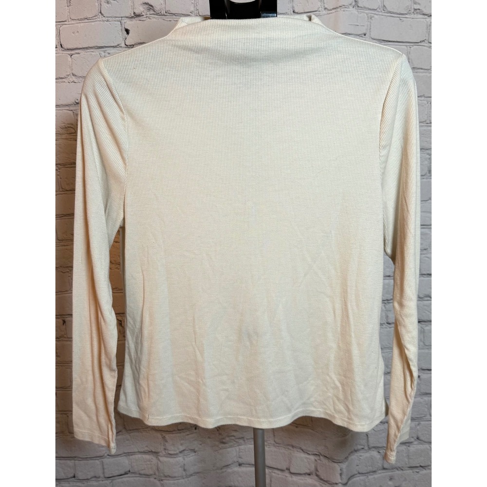Lucky Brand Womens XL Cream Ribbed Knit Mock Neck Long Sleeve Top Shirt‎
